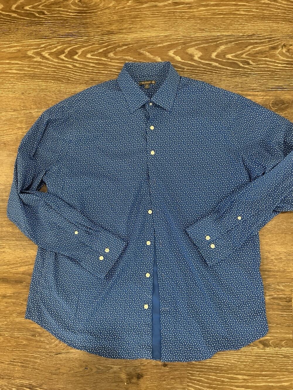 Peter Millar Summer Comfort Blue Print Button Front Shirt Mens XL